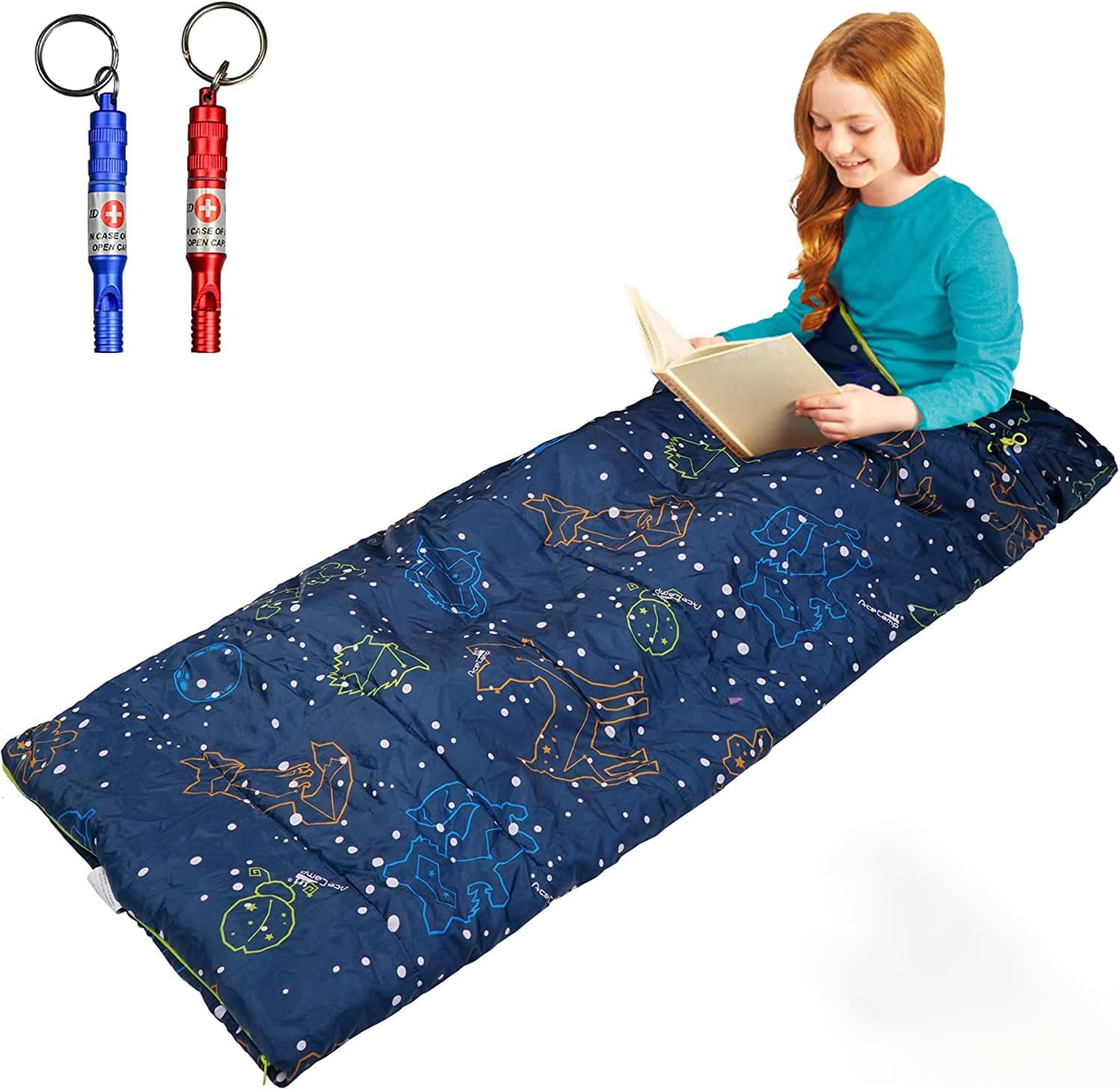 Acecamp Sleeping Bag,Outdoor,Travel,Camping,Hiking,0 Degree Sleeping Bag for Kids Teenagers Youth Sleeping Bag, Glow in The Dark