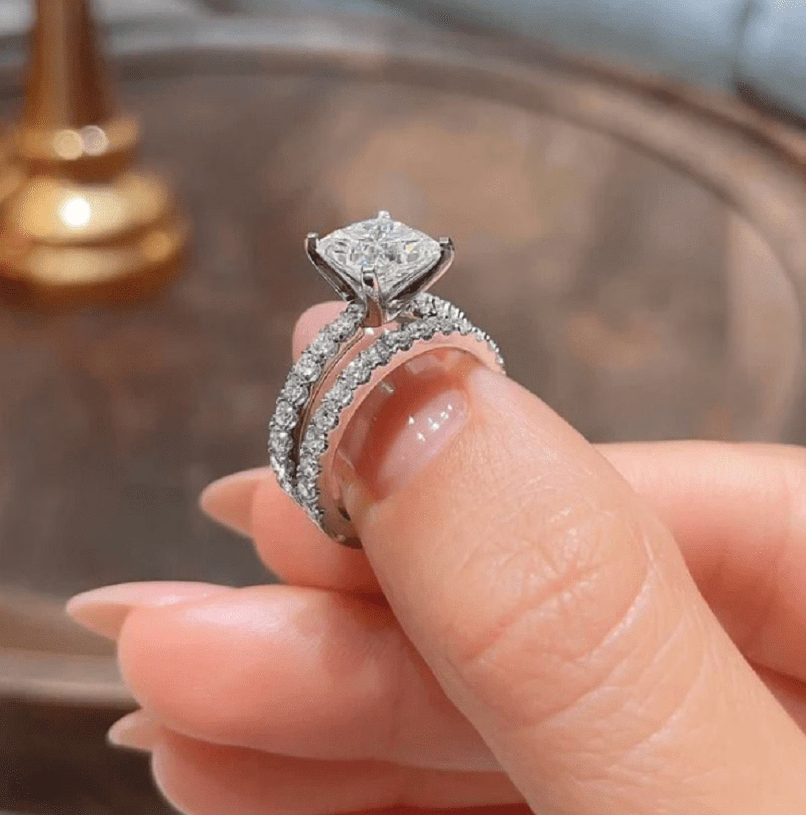 Forever Jewels 2.19Ct Princess Cut Moissanite Women Bridal Engagement Ring Set 14K White Gold Plated