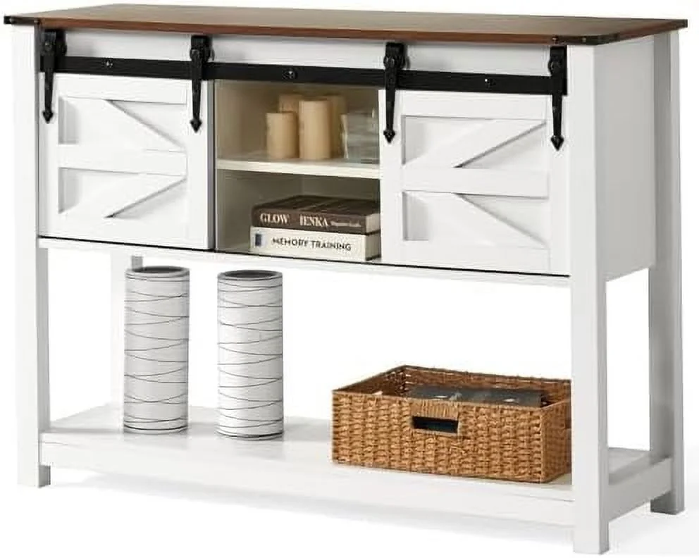KBANZIBIU Entryway Table with Sliding Barn Doors  43 Inch Farmhouse and Industrial Console Table with   Rustic Sofa Table for Entryway  Hallway