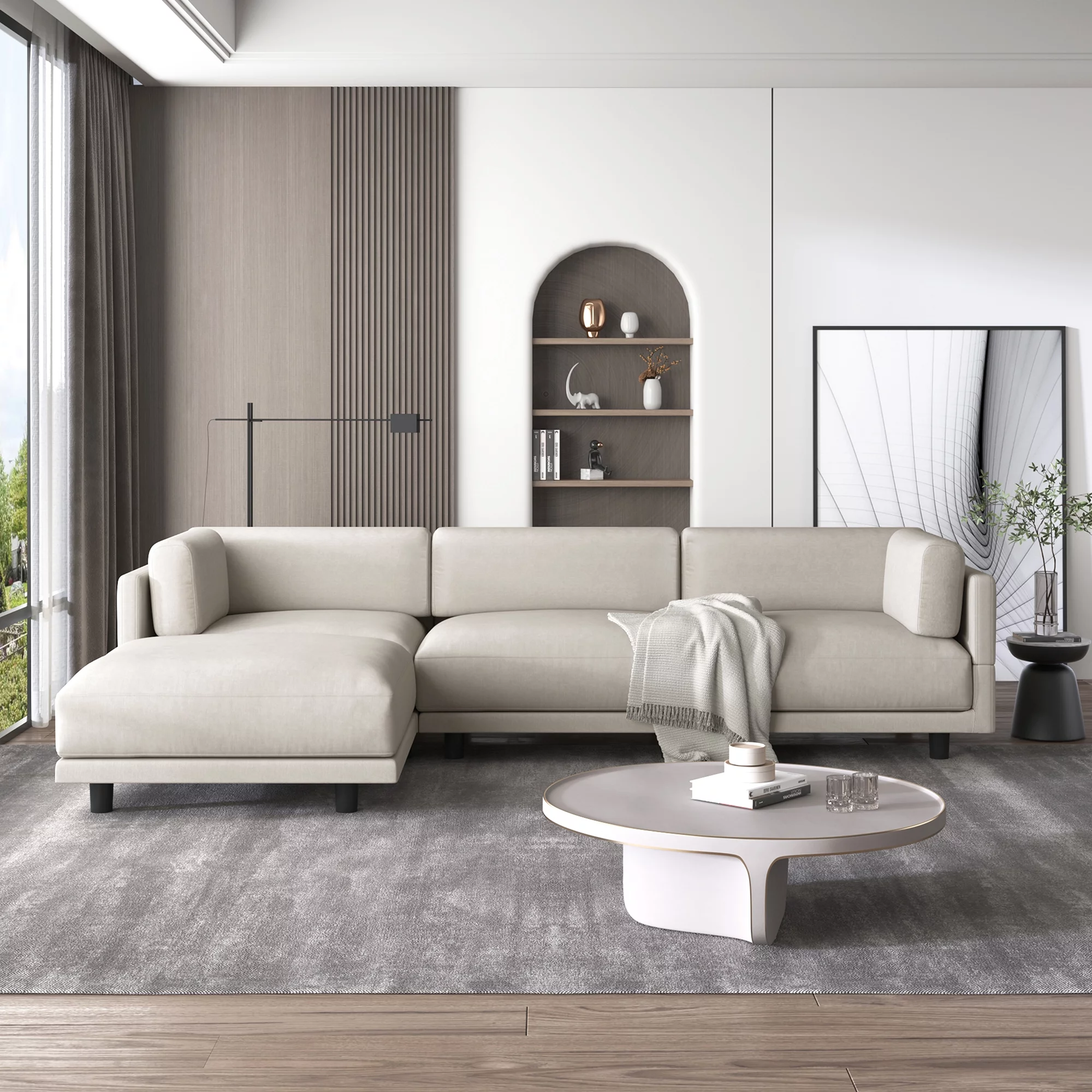 EUROCO 102.4&rdquo; Longer Oversized Convertible Sectional Sofa,Upholstery L Shaped Couch with Reversible Chaise,Beige