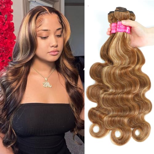 Younsolo Ombre 4/27 Human Hair Bundles Body Wave Bundles 10A Brazilian Remy Virgin Hair Wavy Weaves Colored Ombre Bundles