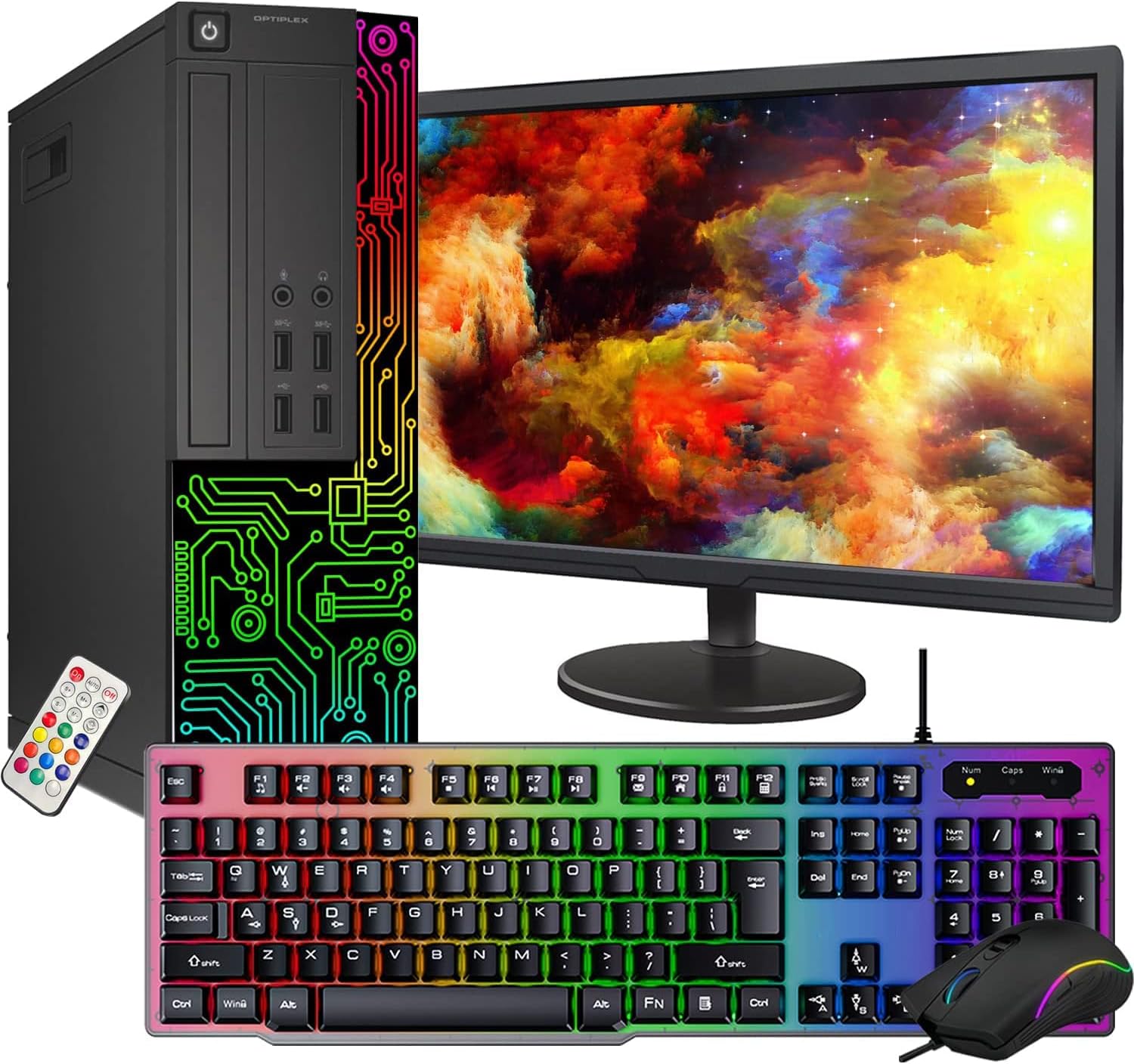 Dell Optiplex Small Desktop Computer (SFF) PC | Quad Core Intel i5 (3.2GHz) | 16GB DDR3 RAM | 512GB SSD | 24 Inch Monitor | RGB Gaming Keyboard &
