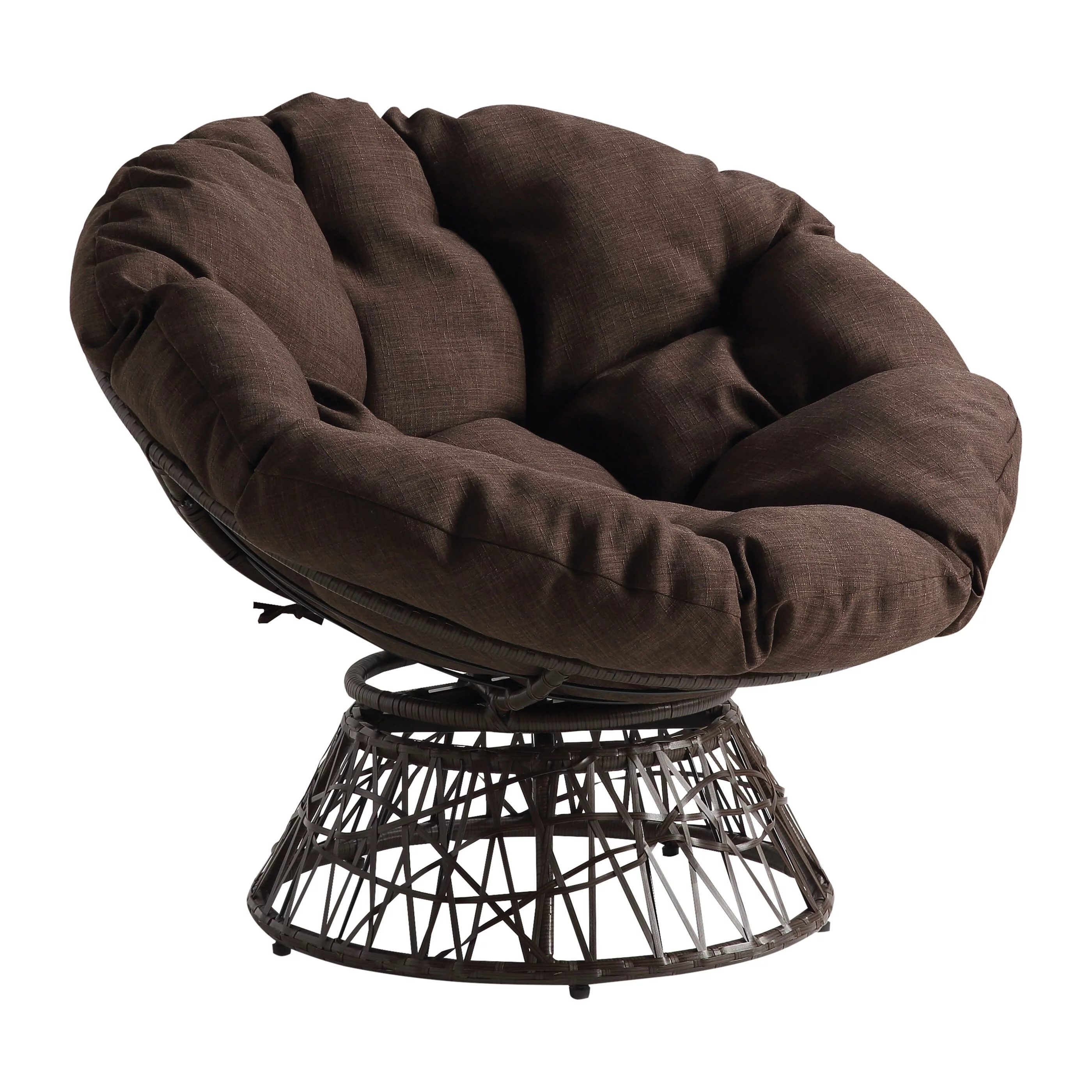 OS Home and Office Furniture Model Papasan Chair with Brown Round Pillow Cushion and Brown Wicker Weave