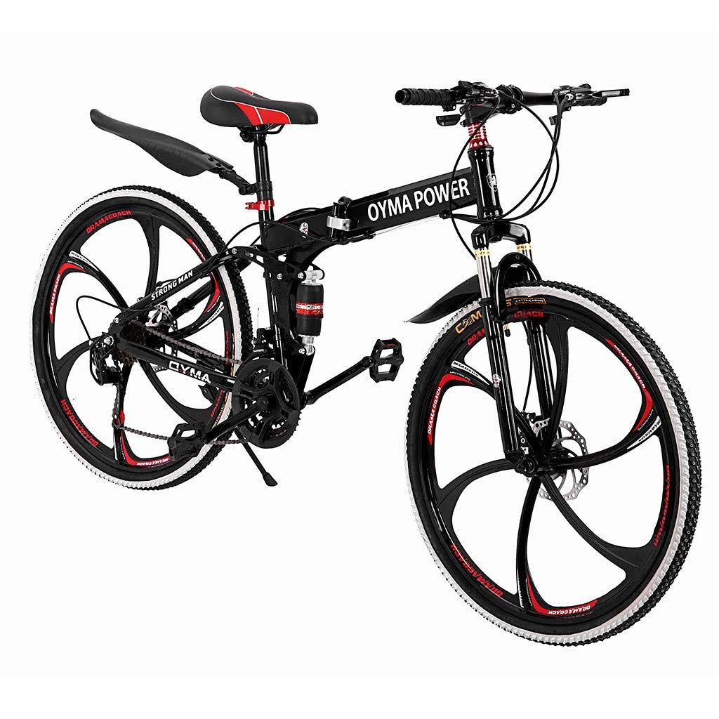 Outroad Mountain Bike (Ship from Us) 21 Speed 6-Spoke Bicycle 26 in Carbon Steel Bicycle Disc Brake Bicycle Full Suspension Fold