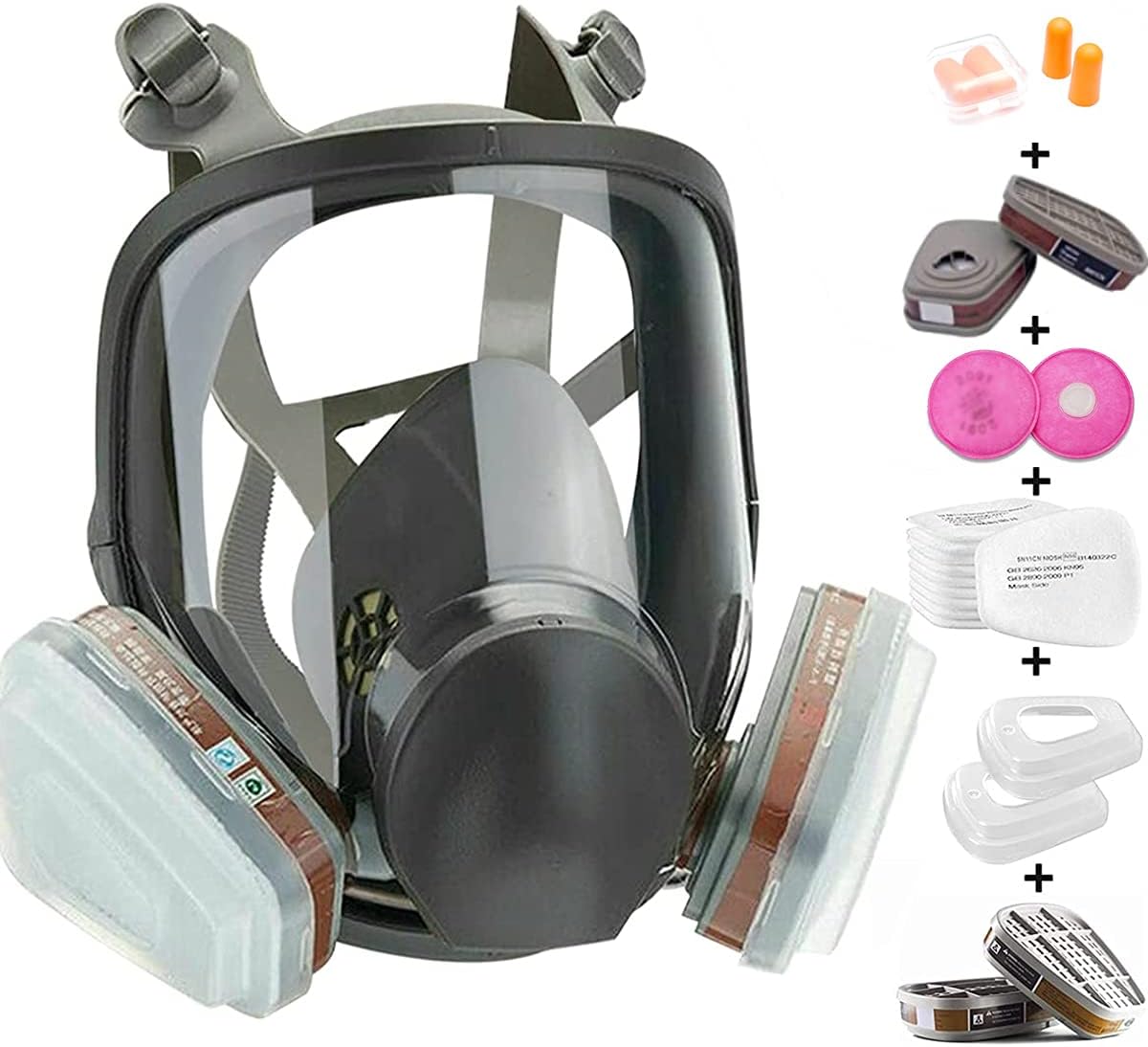 Full Face Respirator Reusable Full Face Wide Field of View For Gas Respirator Painting Welding Woodworking Other Pack of 2