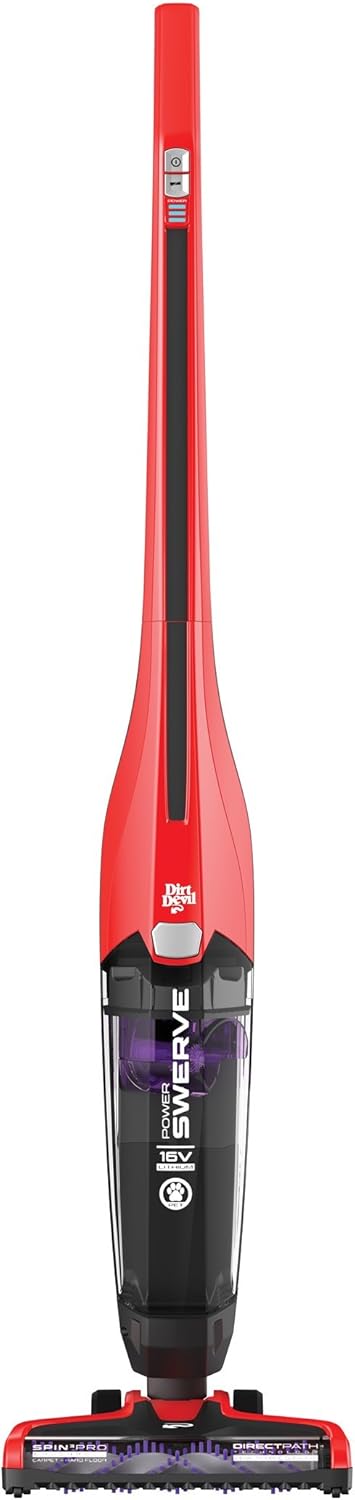 Dirt Devil Power Swerve Pet, Lightweight Cordless Stick Upright Vacuum Cleaner, For Carpet and Hard Floors, BD22052, Red