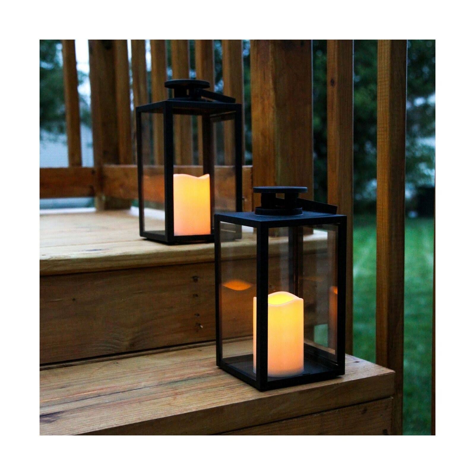 Lamplust Outdoor Flameless Black Candle Lanterns, Glass Paneled, 11x22 Height, Warm White