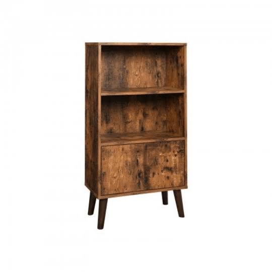 Retro 2-Tier Bookshelf with Doors Storage Cabinet for Books