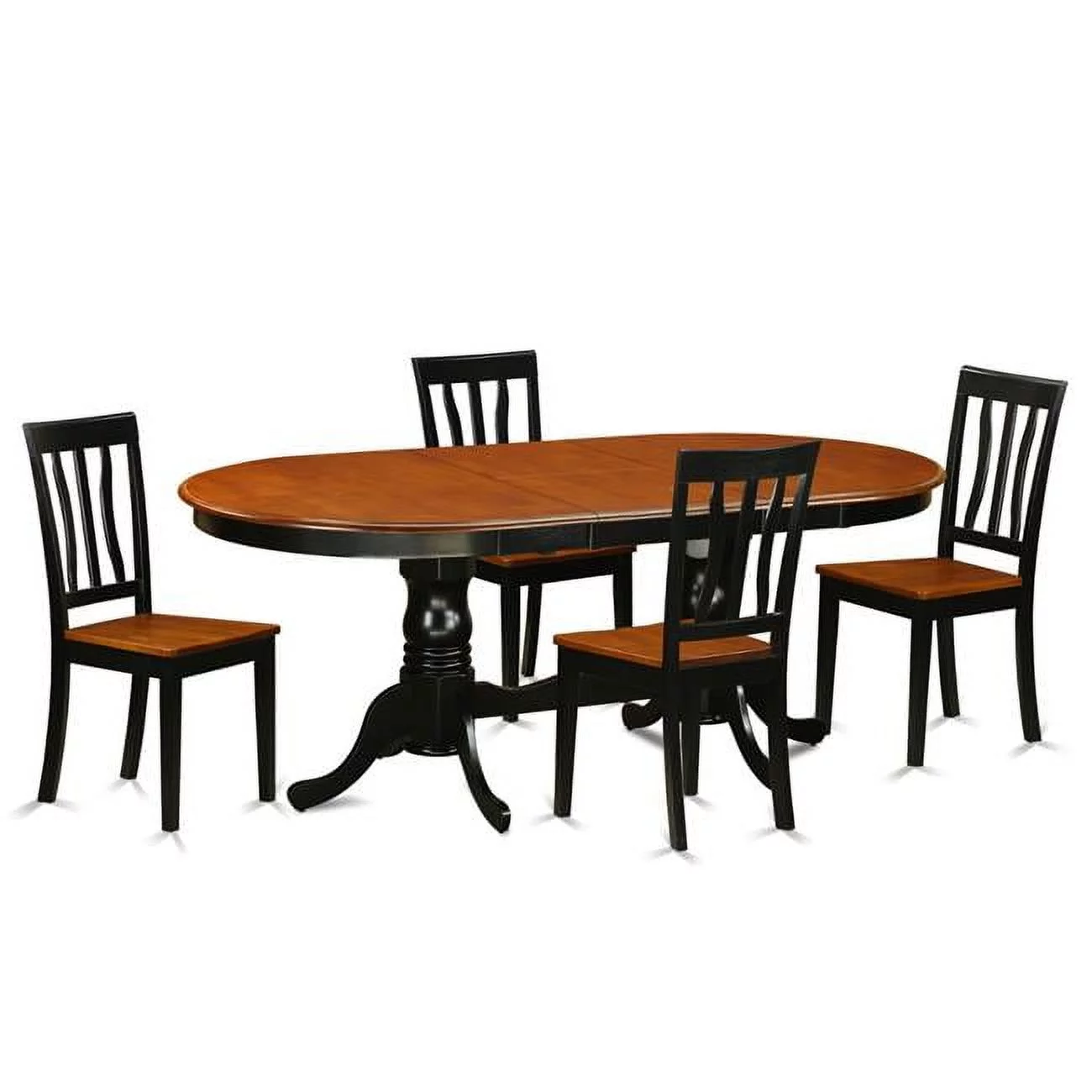 Wood Seat Dining Room Set - Table with 4 Solid Chair, Black & Cherry - 5 Piece