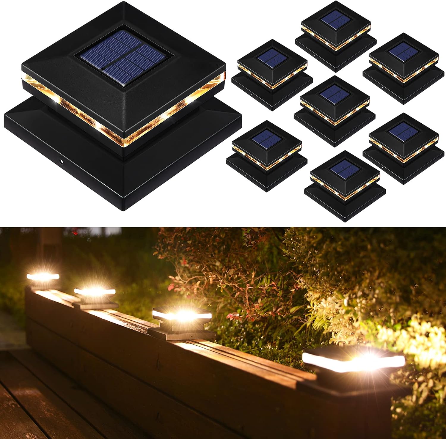 Solar Post Cap Lights, 8pcs Outdoor Fence Post Lights for Patio, Deck, Pathway and Garden Decoration