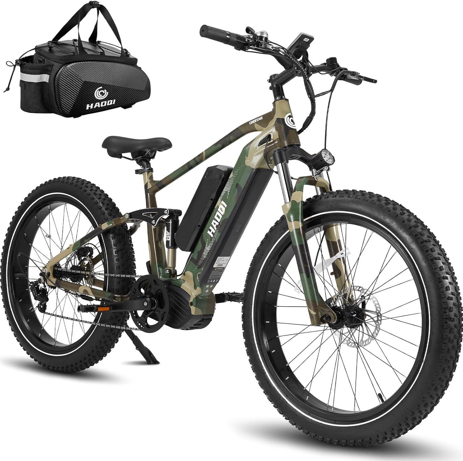 HAOQI Mid-Drive Electric Bike for Adults, 1000W Full Suspension Electric Bike,26" Fat Tire Ebike, 48V 22AH Dual Removable Battery