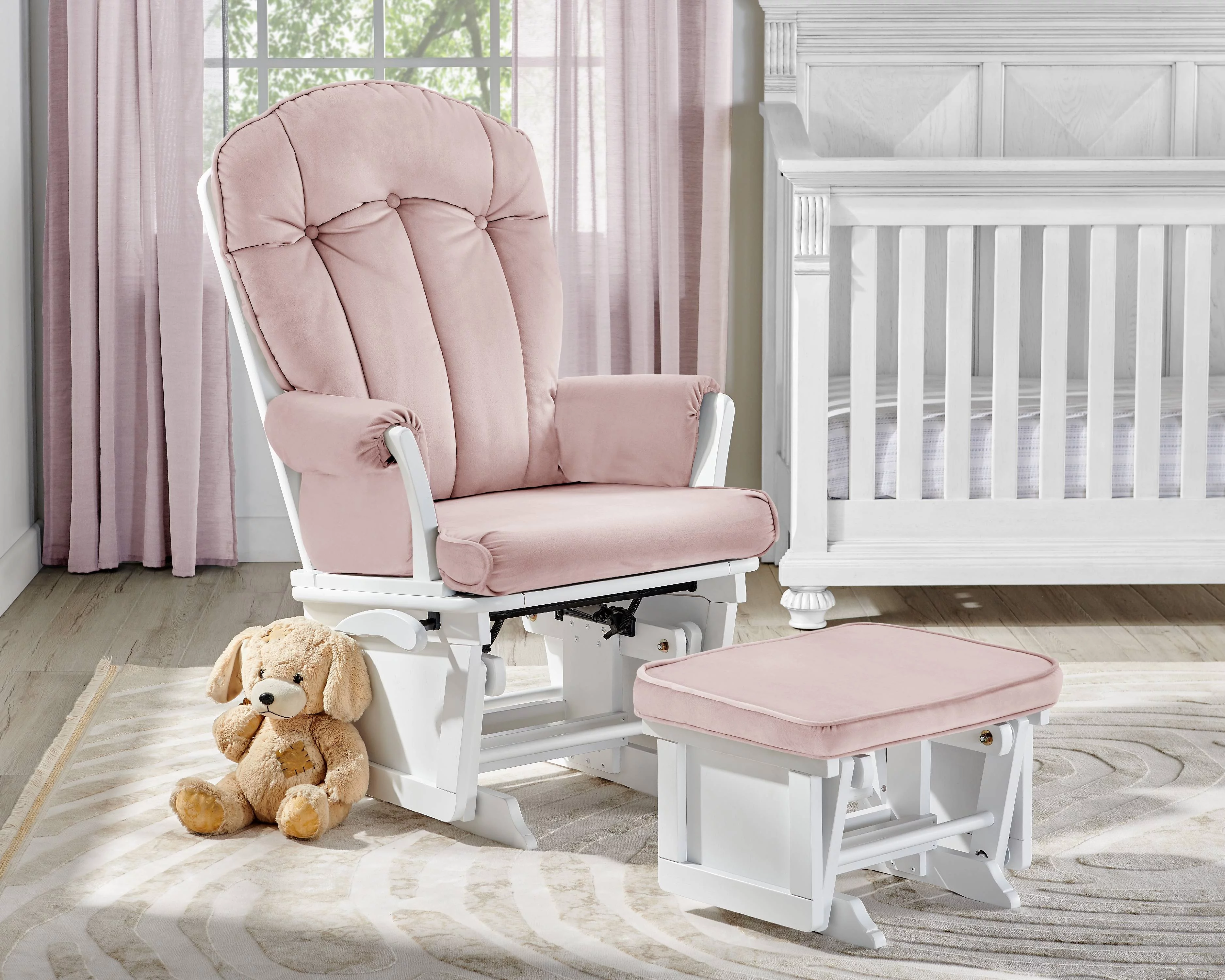 Suite Bebe Victoria Glider & Ottoman, White/Pink