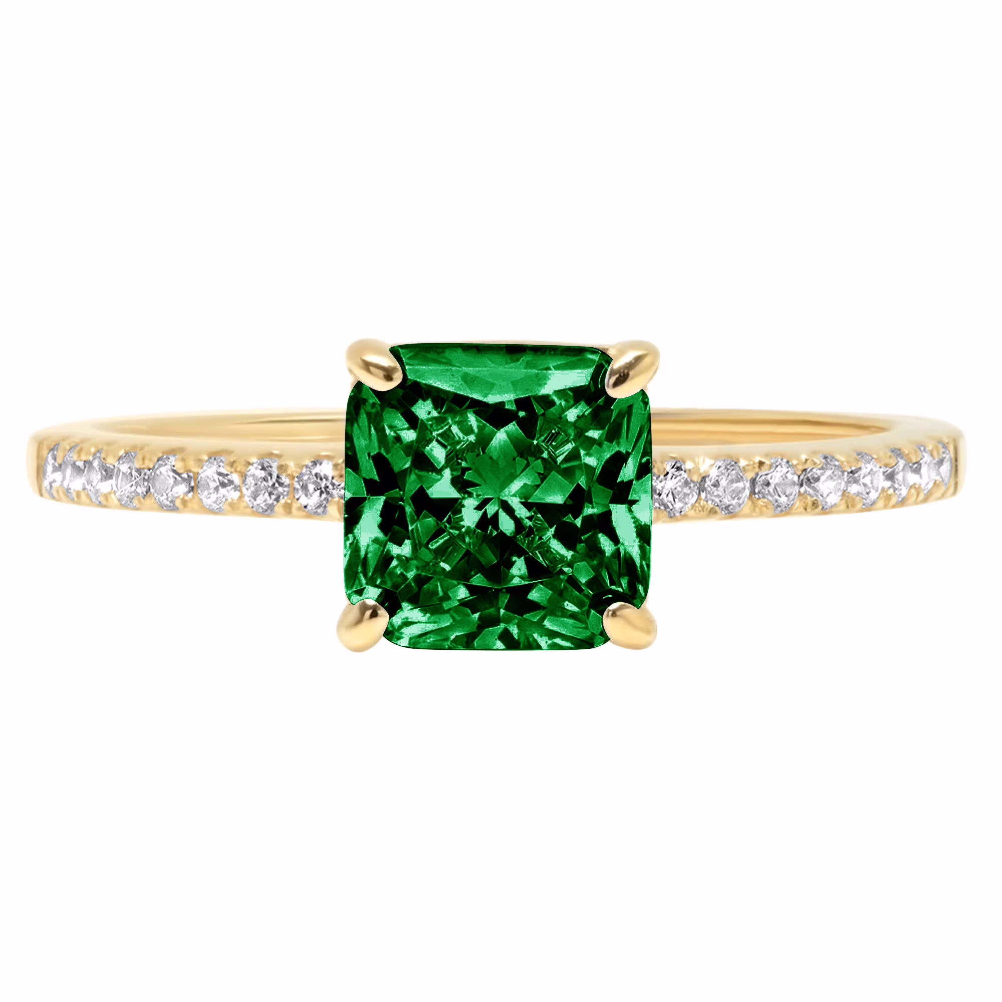 2.7ct Asscher Cut Precious Gemstone Green Simulated Emerald Real 18k Yellow Gold Robotic Laser Engraving Everlasting Unique Art Deco Statement Bridal