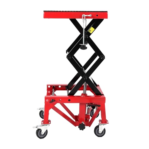 Hydraulic Motorcycle Lift Jack 350LBS, Foot Operated Scissor Lift Table for ATV Dirt Bike, Heavy-Duty Steel Stand with Safety Lock & Wheels