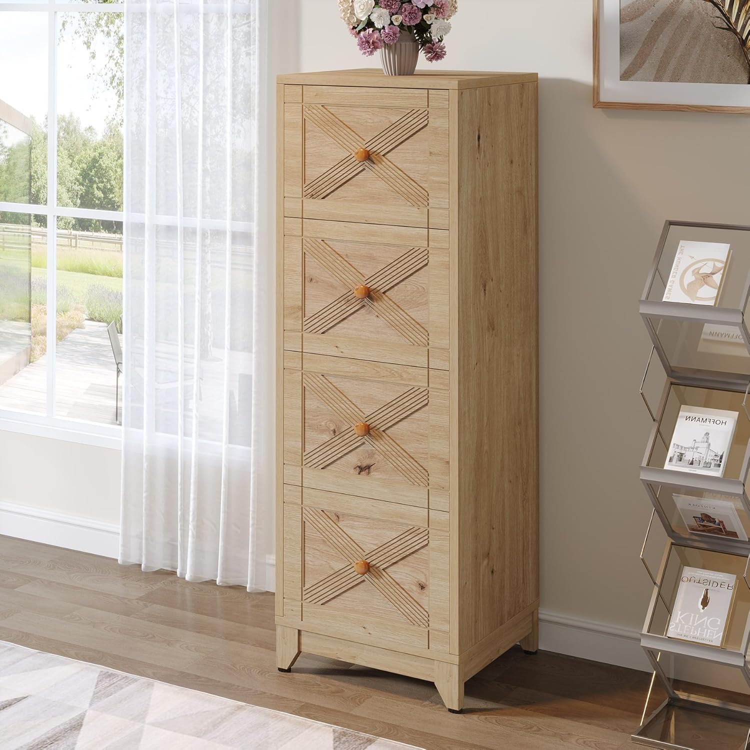 Tribesigns 4-Drawer File Cabinet, Vertical File Cabinets Office Filing Cabinet for Letter Size, Wood Storage Cabinet Printer Stand for Home Office
