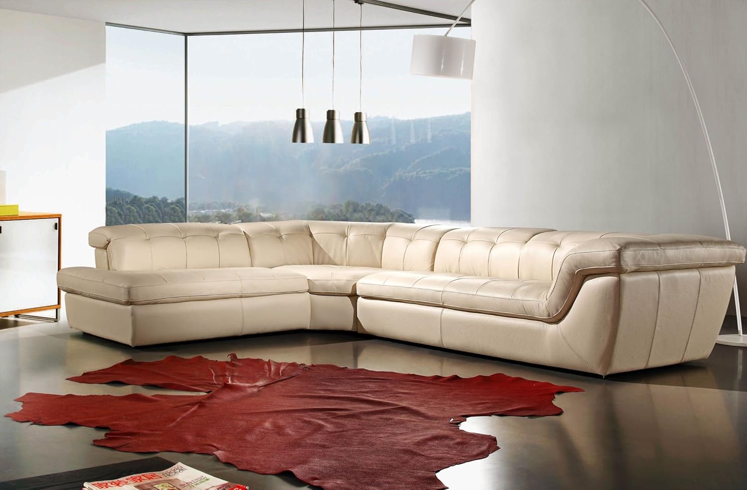 J&M Home Fashions 397 Beige Italian Leather LAF Sectional