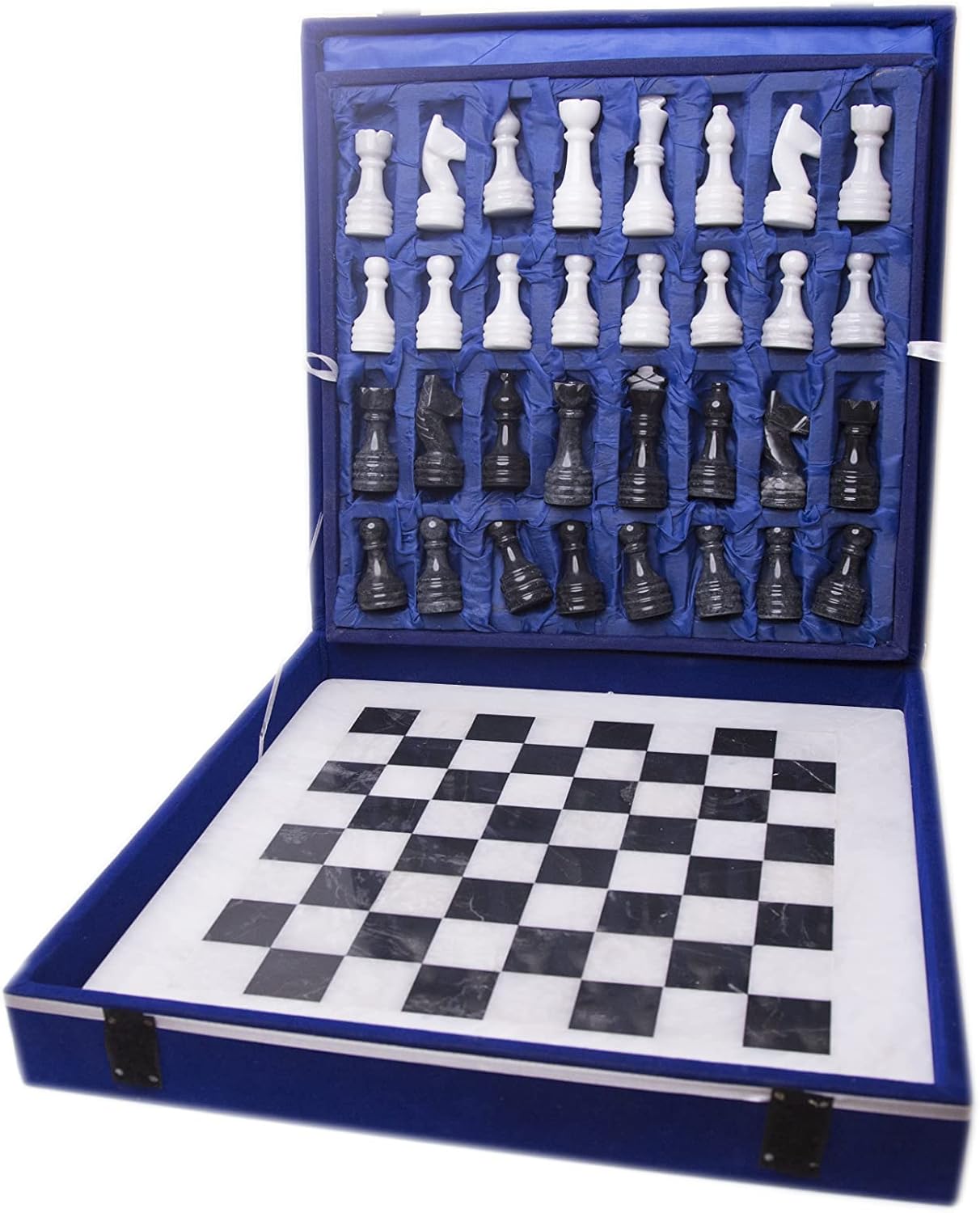 NGF Handmade Staunton Full Marble Chess Set with Wooden Case White and Black - Tournament Chess Board Handcrafted Pieces, 15x15 inches