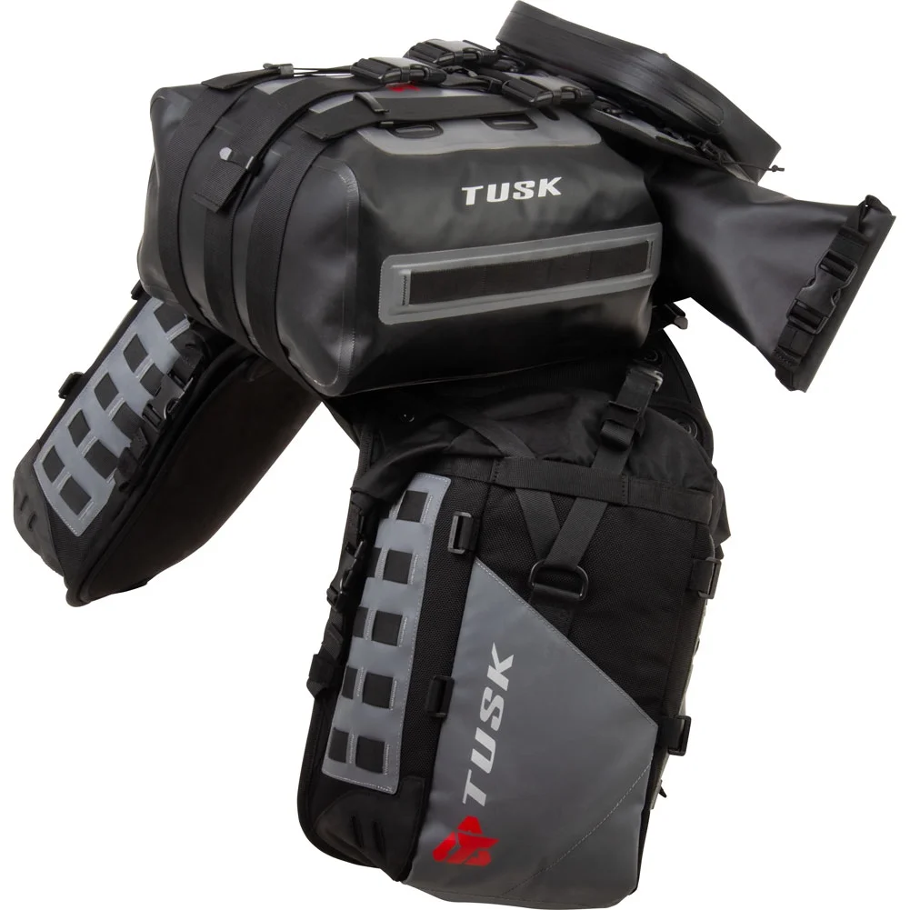 Tusk Highland X2 Rackless Luggage System w/Small Dry Duffel Tail Bag Standard Heat Shield For Suzuki DR650S 1990-1991,2015-2022