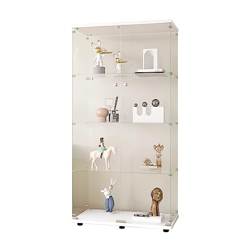 Glass Display Cabinet with Door, Floor Standing Curio Bookshelf for Living Room Bedroom Office (BLACK, 4 Shelf Double Door)