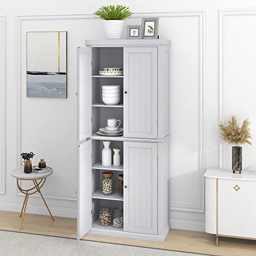 Kitchen Pantry Cabinet, 72.4-inch Tall Storage Cabinet with 4 Doors and Adjustable Shelves, Freestanding Cupboard Utility Pantry for Home Office