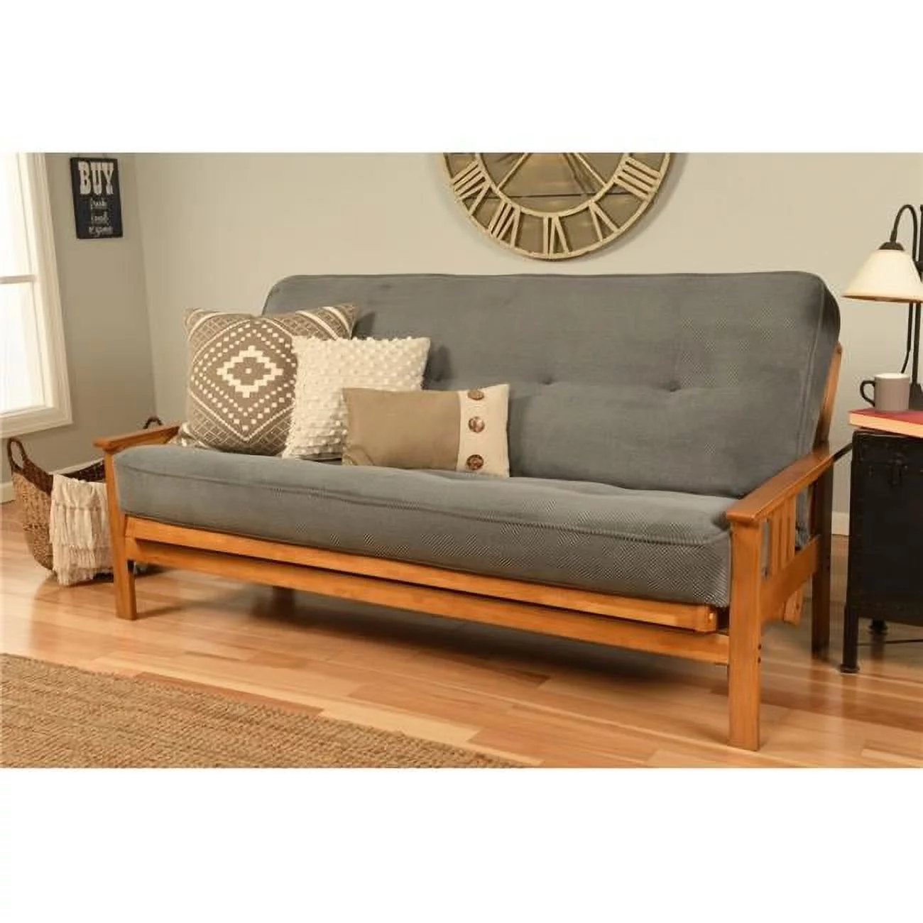Kodiak Furniture Monterey Futon with Fabric Mattress in Butternut/Marmont Blue
