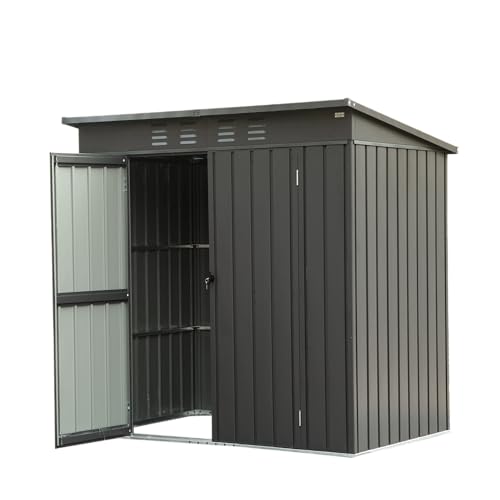6FTx4FT Metal Storage Shed with Pent Roof,Outdoor Storage Shed with Double Lockable Doors,Waterproof Garden Tool House for Backyard Patio Lawn,6x4FT