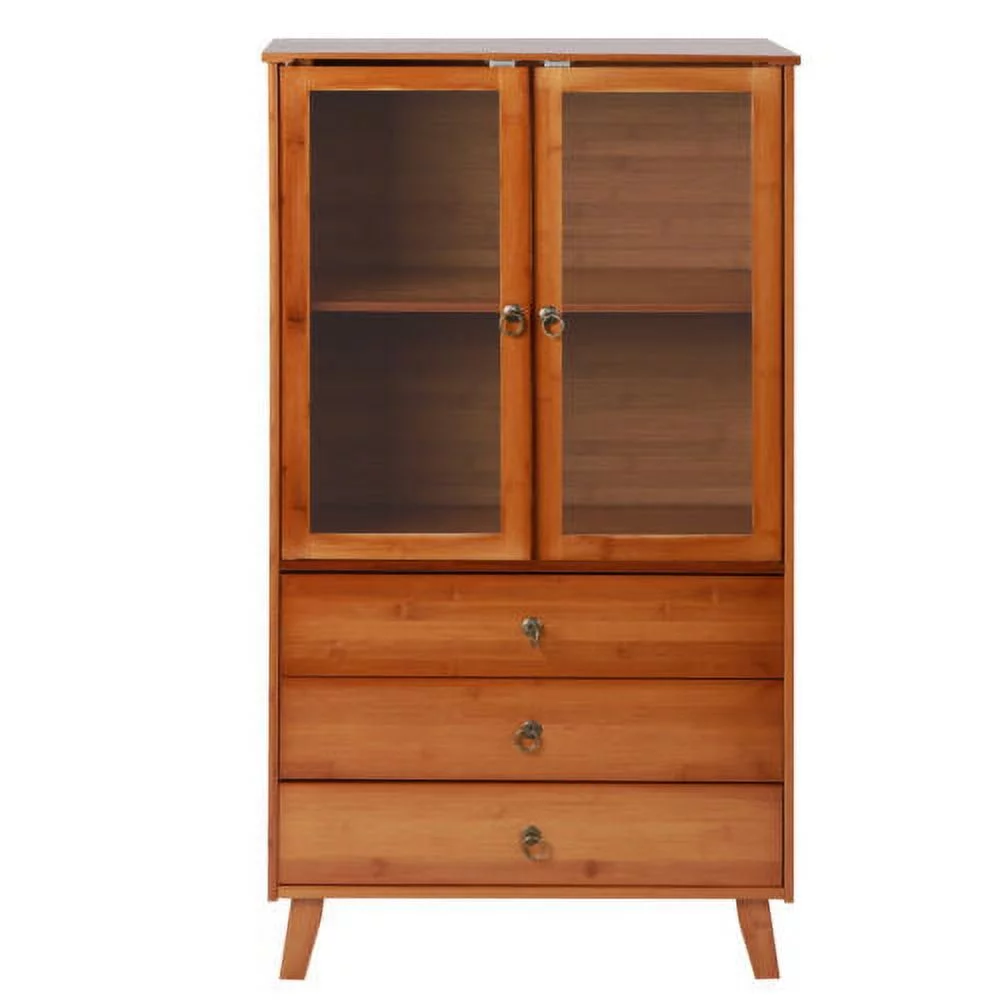 Wooden Storage Pantry Cupboard with 3 Drawers, Cabinets & 2 Acrylic Doors Brown