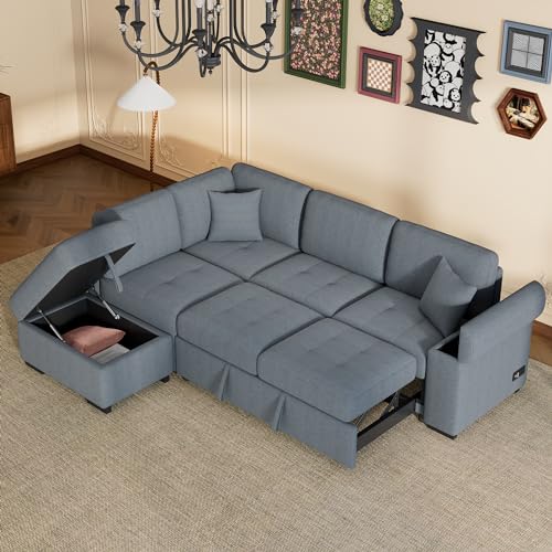 Reversible Sectional Sofa Set with Storage Ottoman, L-Shape Couch with Two Cup Holders