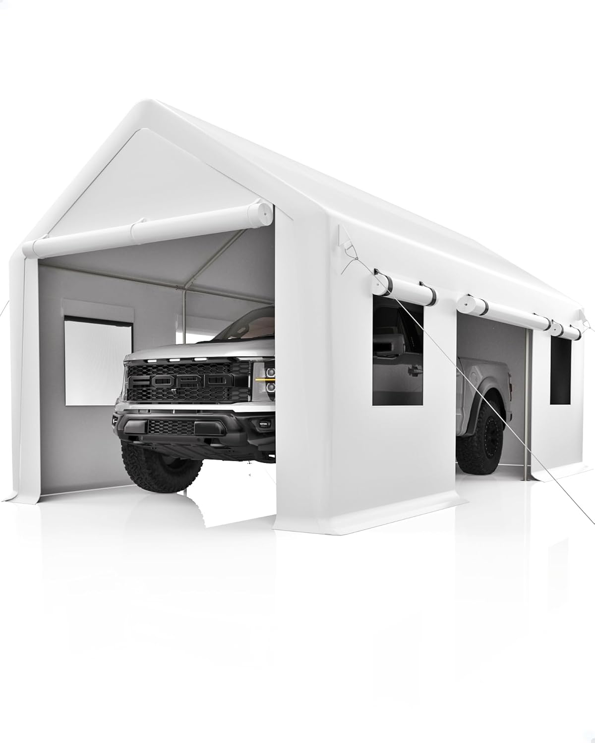 Carport 13'x20' Portable Garage, Heavy Duty Carport Canopy, Reinforced Steel Poles, 4 Roll-up Doors & 4 Windows, for Pickup, Boat, and Equipment