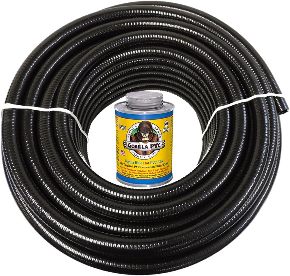 HydroMaxx 100 feet x 1.5 Inch Black Flexible PVC Pipe, Hose and Tubing for Koi Ponds