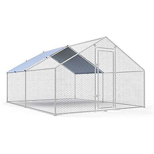 iclbc Large Metal Chicken Coop Walk-in Poultry Cage Chicken Run Pen Dog Kennel Duck House with Waterproof and Anti-Ultraviolet Cover for Outdoor Farm