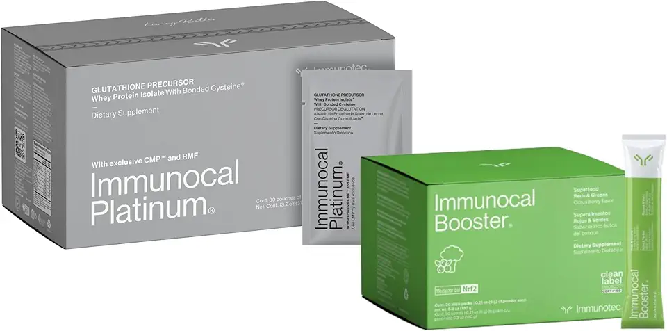 Immunocal Pack of 2 (1 Platinum and 1 Booster) – Glutathione Precursor, Whey Protein Isolate, Anti-Aging Dietary Supplement with +50 Fruits & Veggies