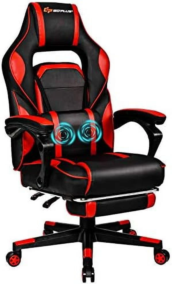 Massage Gaming Chair  Reclining Backrest  Seat Height Adjustment Racing Computer Office Chair with Footrest  Ergonomic High Back PU Swivel Game Chair