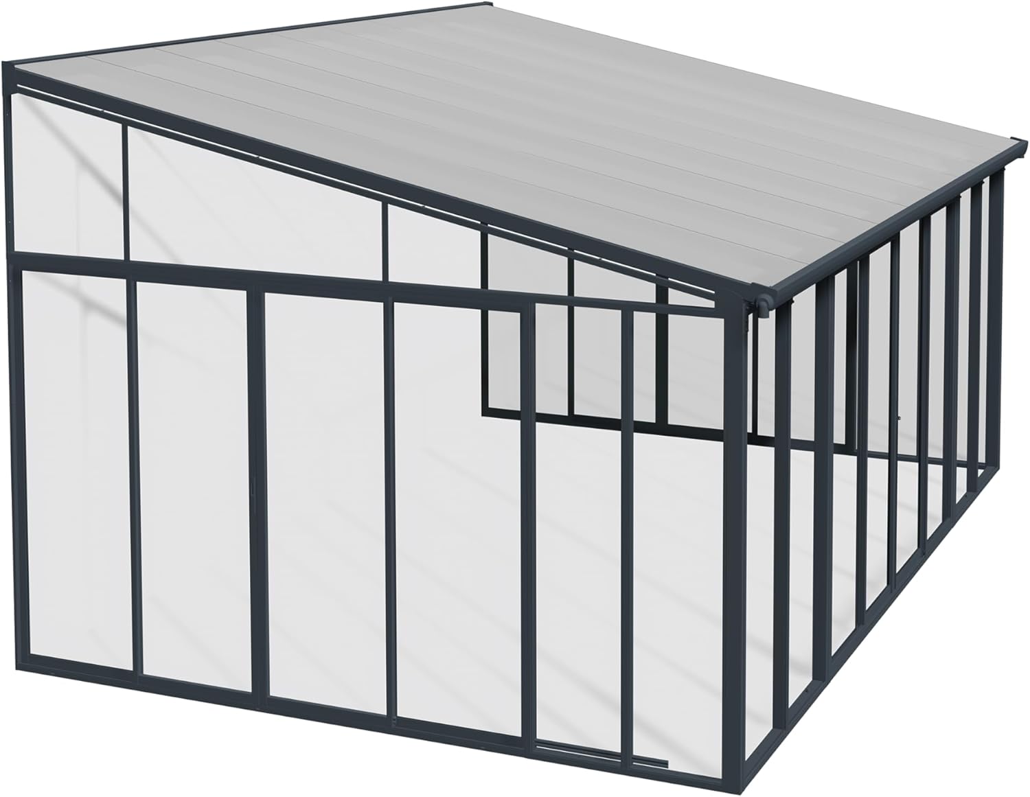 Palram - Canopia SanRemo 13x14 Enclosed Patio Cover with Screen Doors, Gray DIY Sunroom Kit Lean to Gazebo with Walls to Cover Patio Furniture, Deck