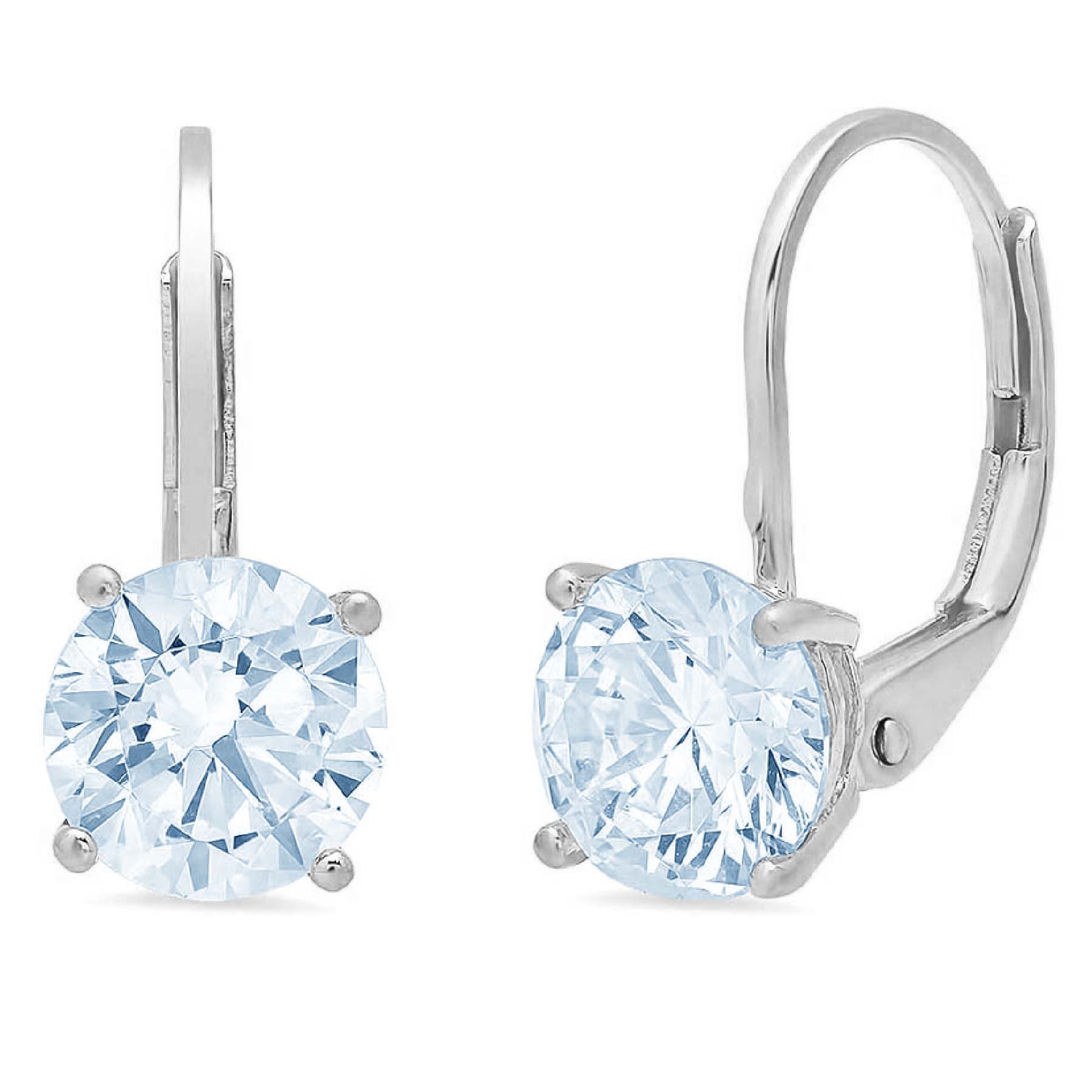 Clara Pucci 2 ct Brilliant Round Cut Drop Dangle VVS1 Genuine Conflict free Blue Simulated Diamond Real Stamped Solid 18K White Gold Earrings Lever