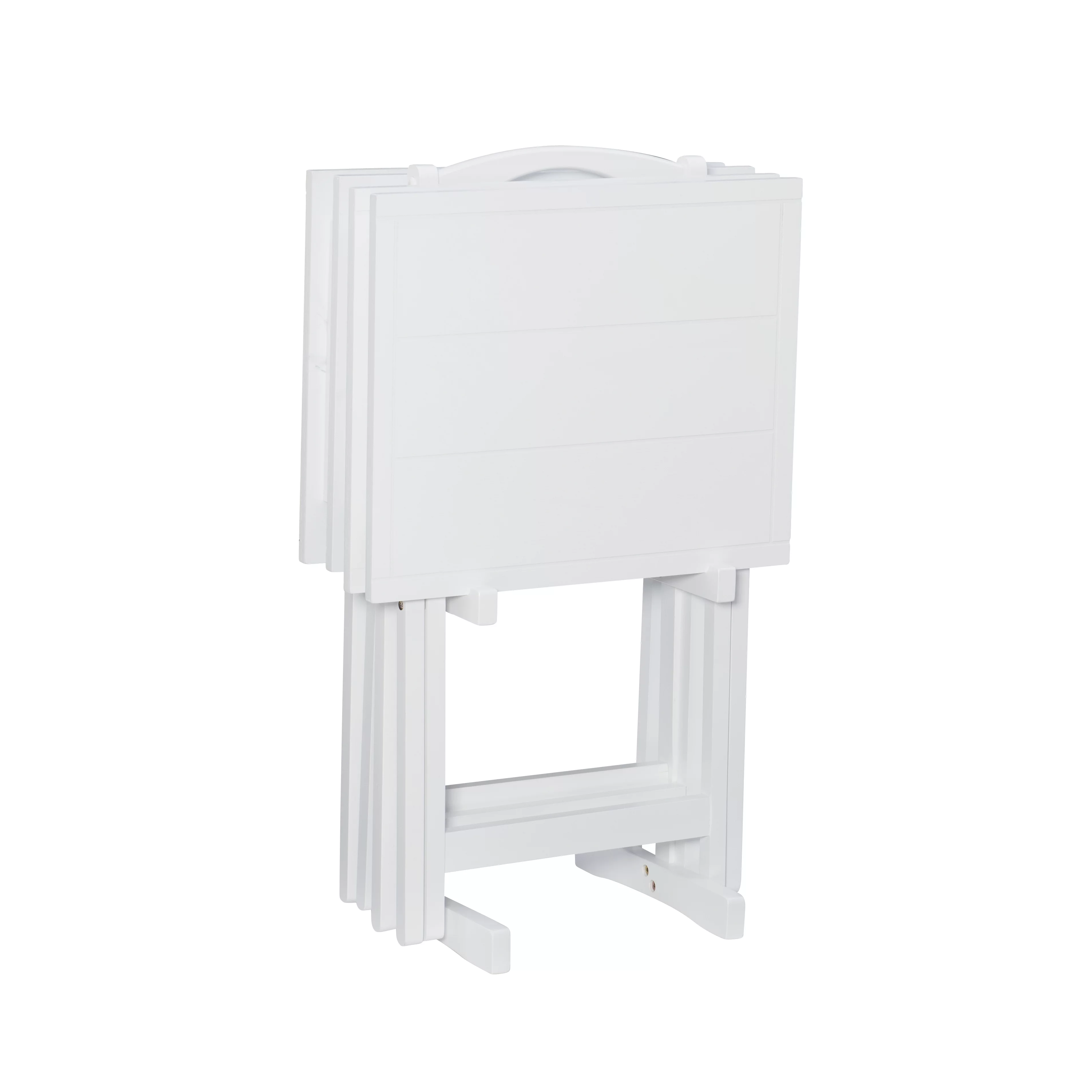 Lisbon Folding Tray Table Set with Stand, 5 Pieces, White