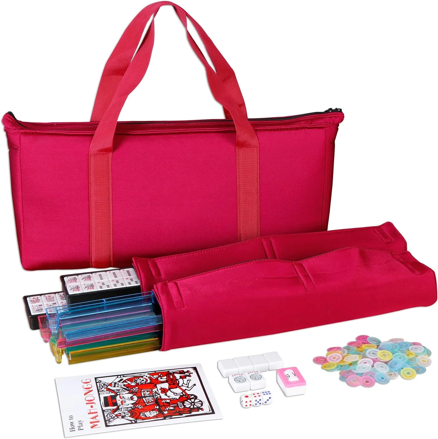 American Mah Jongg Mahjong Set 166 Tiles, 4 Colors All-in-One Rack/Pushers