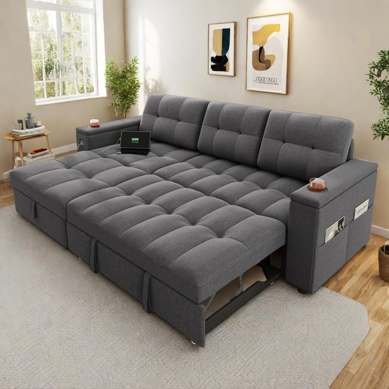 YITAHOME Sectional Sofa L-Shaped Sofa Bed w/Chaise & USB, Reversible Couch Sleeper w/Pull Out Bed & Storage Space