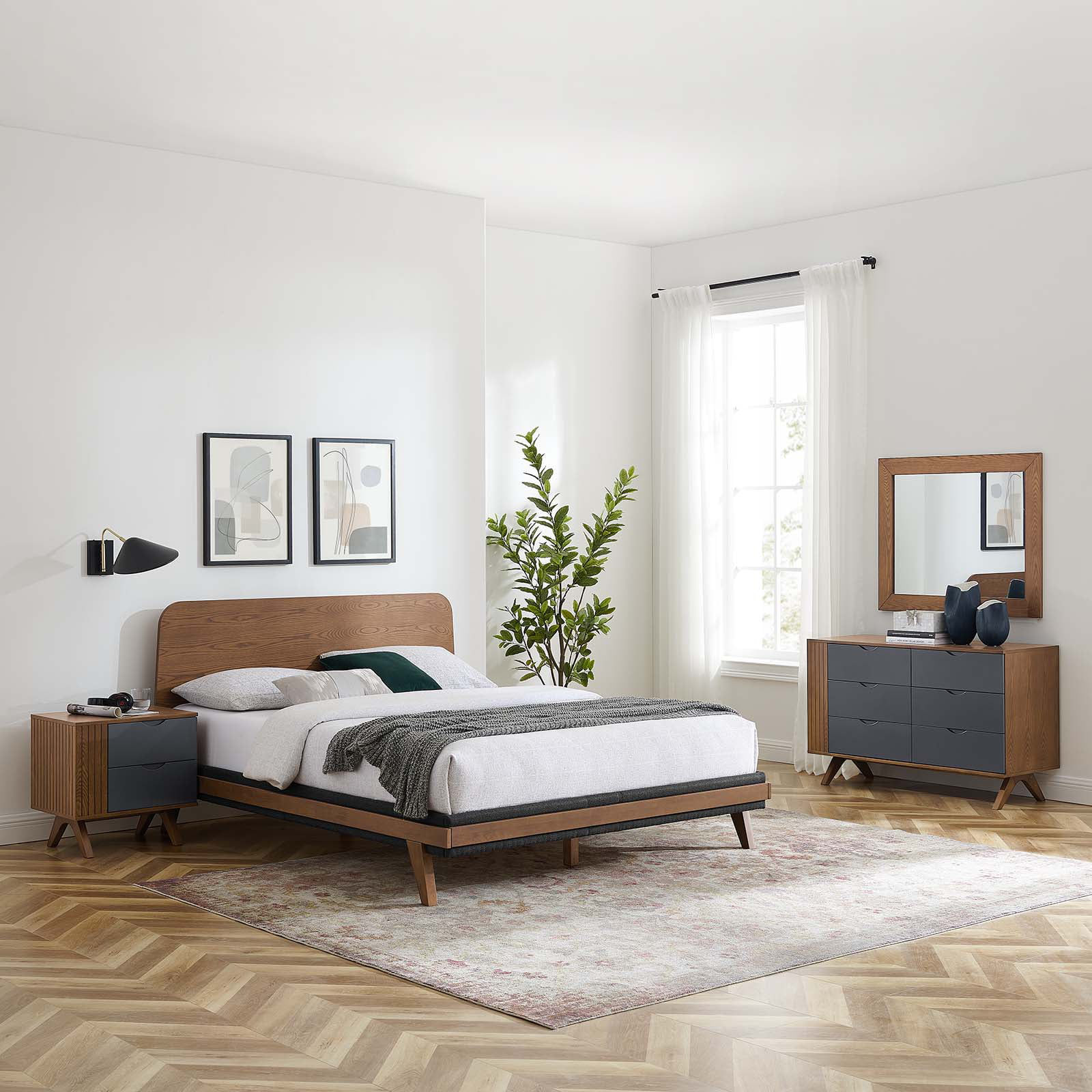 Modway Dylan 4 Piece Bedroom Set in Walnut