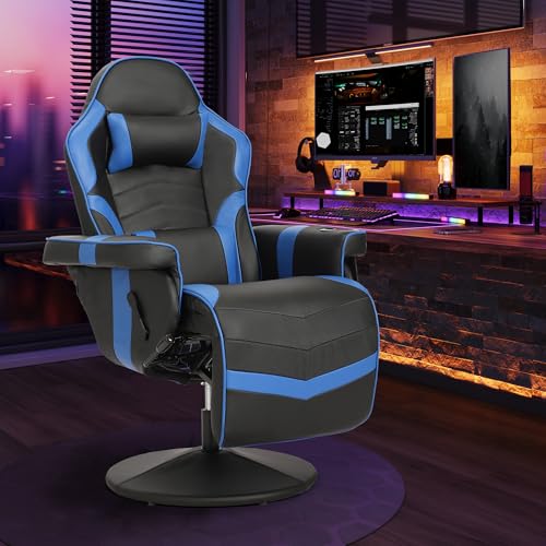 Massage Gaming Recliner Chair with Cup Holder & Side Pockets – Ergonomic PU Leather Video Gaming Chair with Footrest, Manual Recline