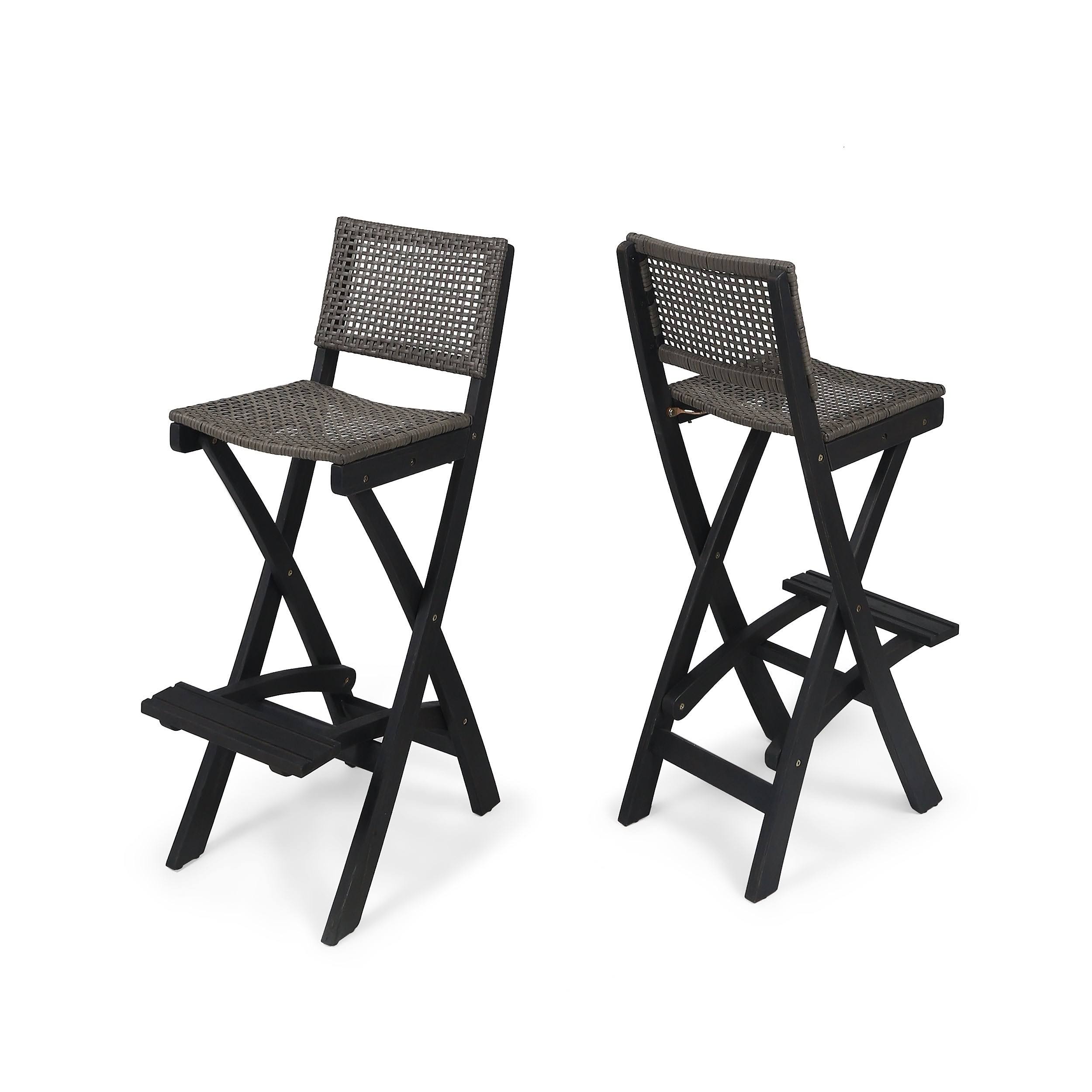 Polaris 2pk Acacia Wood Folding Barstools Dark Gray - Christopher Knight Home