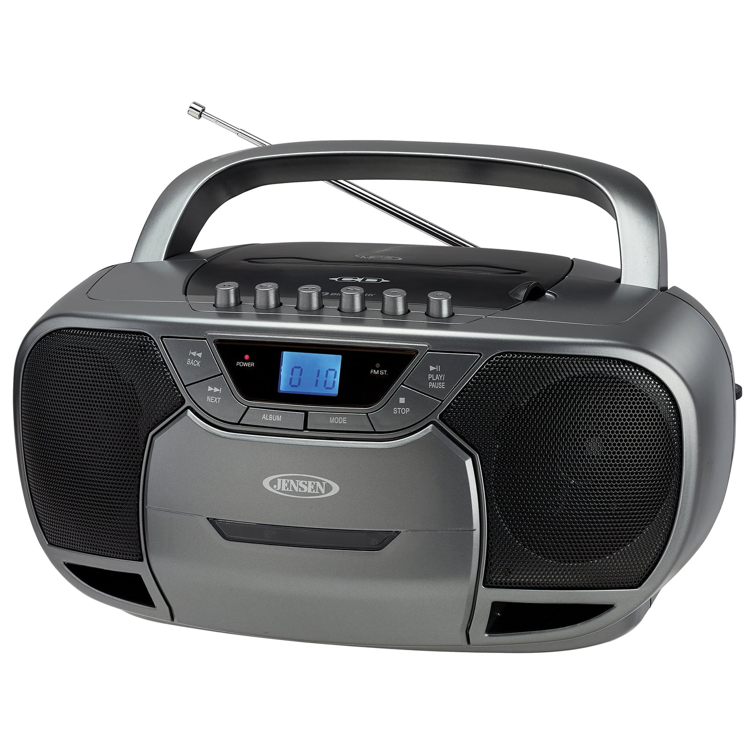 JENSEN CD-590-GR 1-Watt Portable Stereo CD and Cassette Player/Recorder with AM/FM Radio and Bluetooth (Gray) - Curated Treasures Market