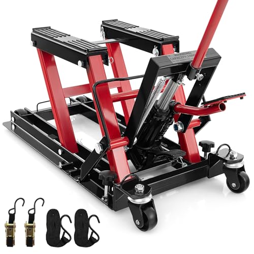 Hydraulic Motorcycle Lift Jack, 1500 LBS Motorcycle Scissor Jack with 4 Wheels & Handle