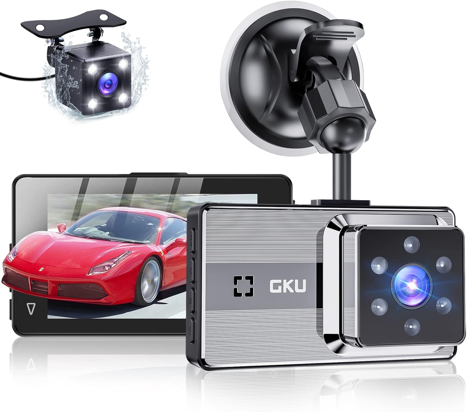 GKU Dash Cam Front and Rear Full HD Dual 1080P Dash Camera for Cars, 170° Wide Angle Backup Car Camera with Super Night Vision