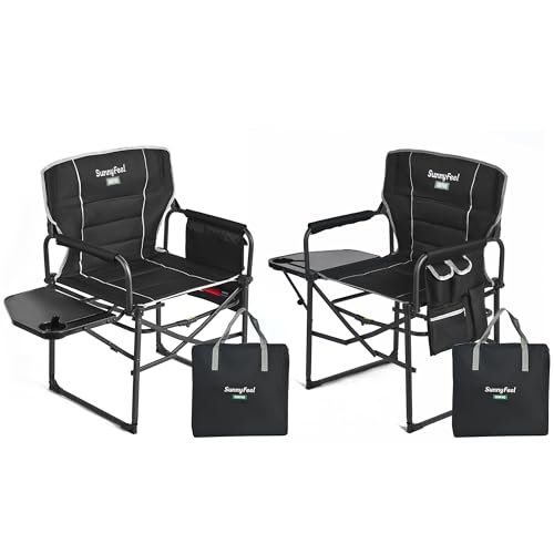 SUNNYFEEL Oversized Camping Directors Chair 2 Pack, Portable Folding Lawn Chairs for Adults Heavy Duty with Side Table,Pocket for Beach, Fishing