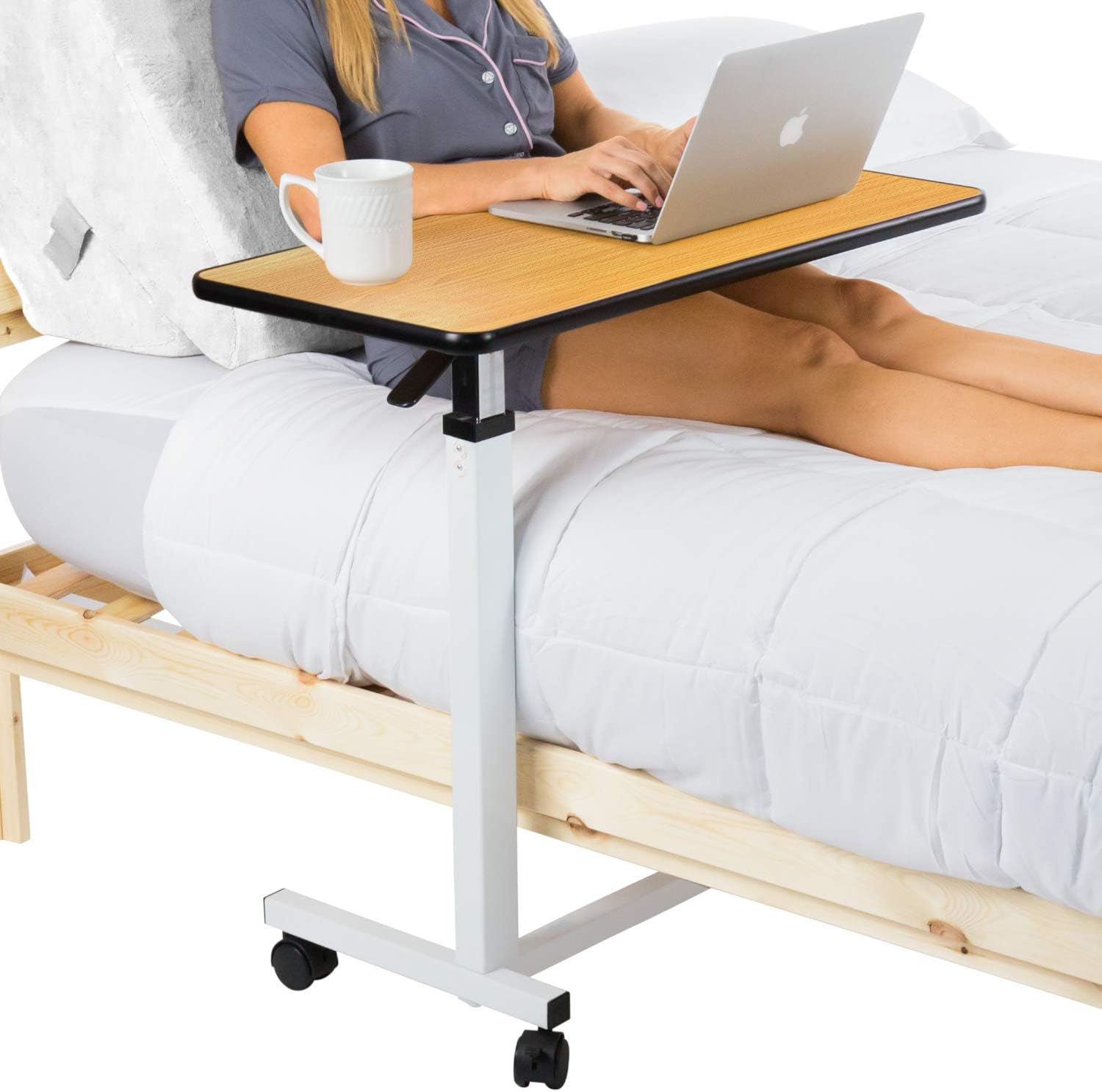 Vive Overbed Table (XL) - Hospital Bed Table - Swivel Wheel Rolling Tray - Adjustable Over Bedside Home Desk - Laptop, Reading