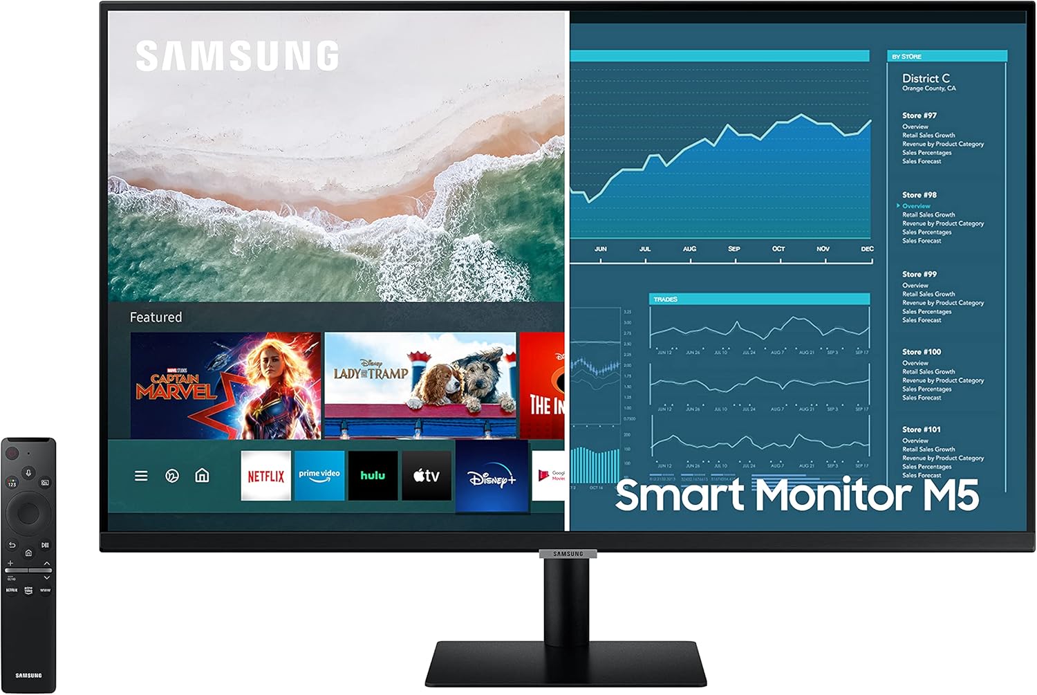 SAMSUNG M5 Series 32-Inch FHD 1080p Smart Monitor & Streaming TV (Tuner-Free), Netflix, HBO, Prime Video, Apple Airplay, Bluetooth, Built-in Speakers