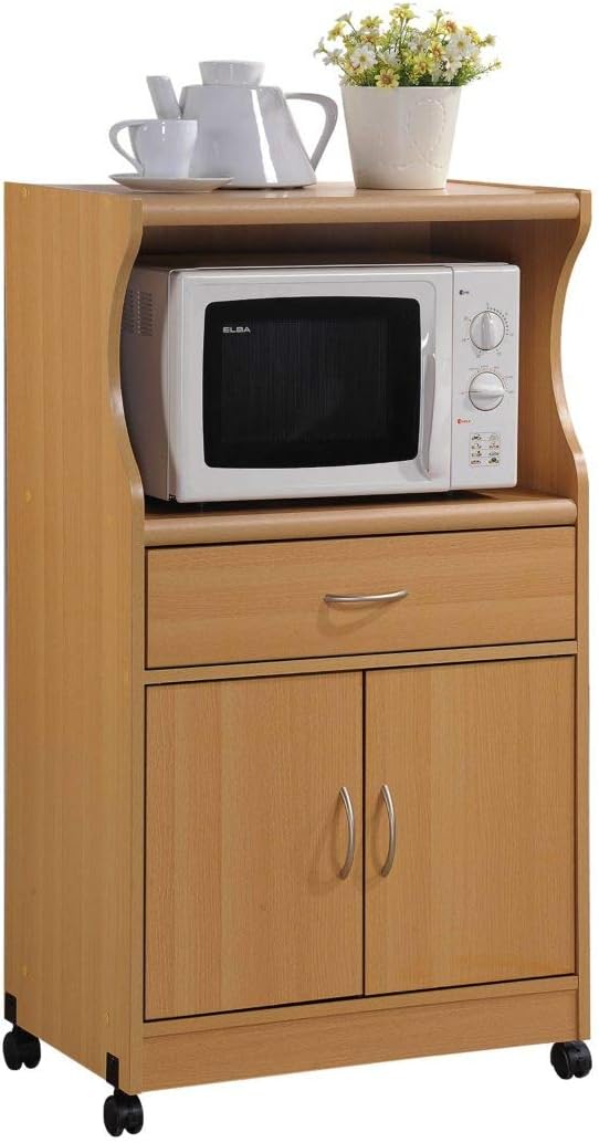 HODEDAH IMPORT Microwave Cart with One Drawer Kitchen Cabinet, WHITE