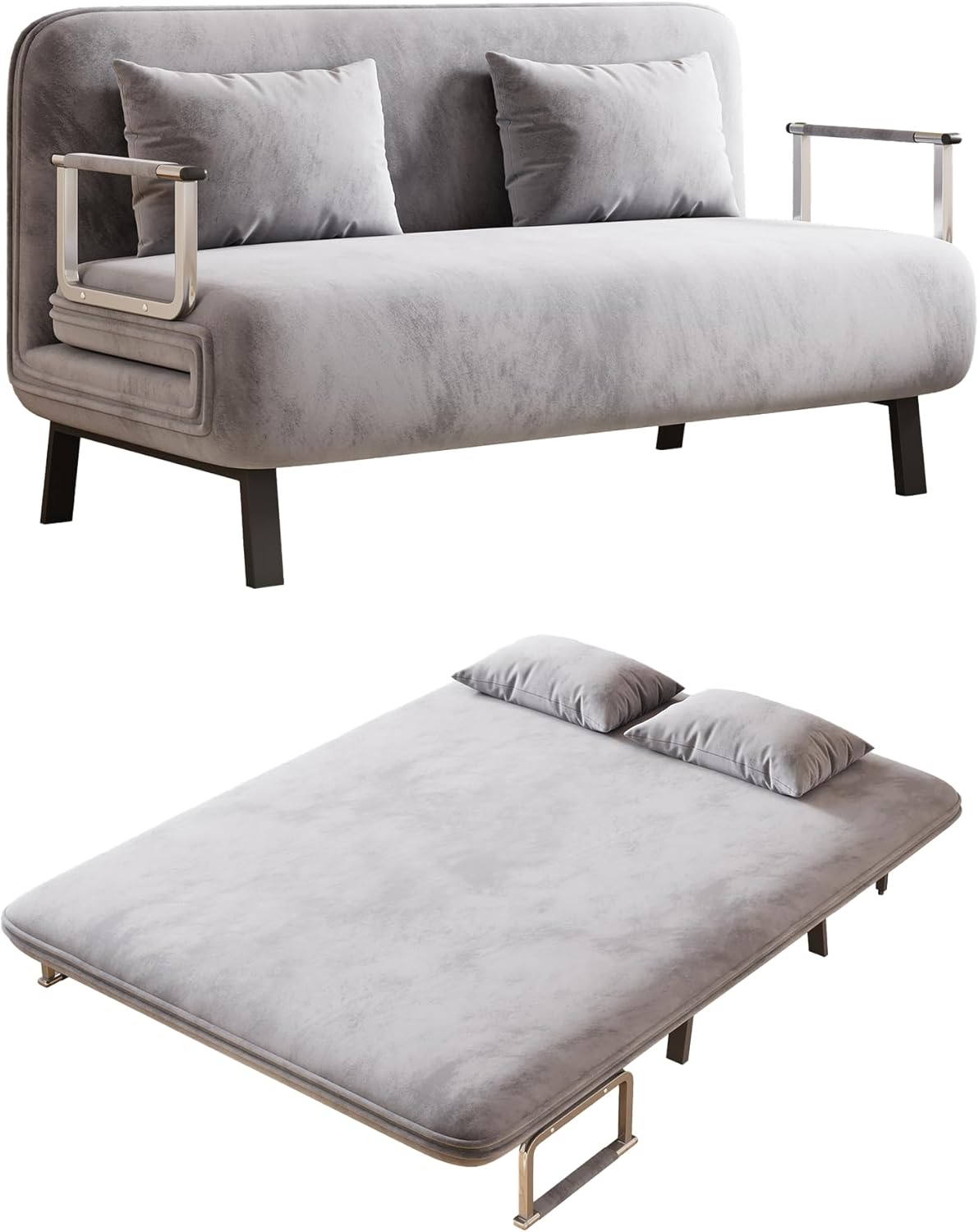 Folding Chair Bed, Comfortable Convertible Sleeper Sofa, 3-in-1 Foldable Bed with Adjustable Backrest and Pillow, Floor Loveseat