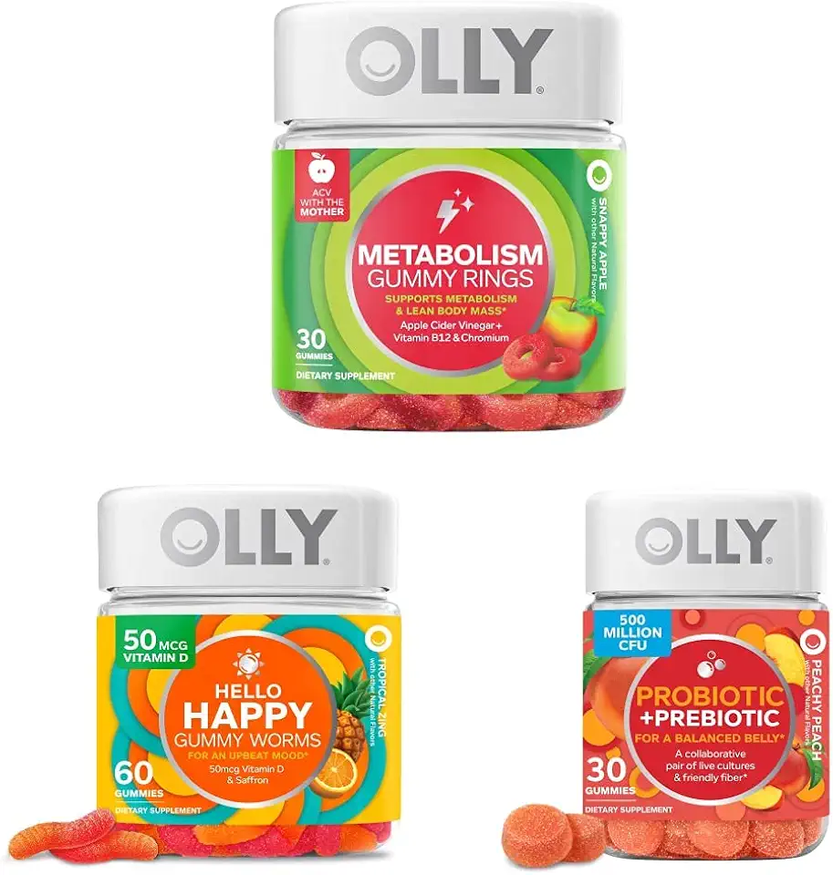 OLLY Metabolism Gummy Rings, Apple Cider Vinegar, Vitamin B12, Chromium, Energy and Digestive Health, Chewable Supplement, Apple Flavor